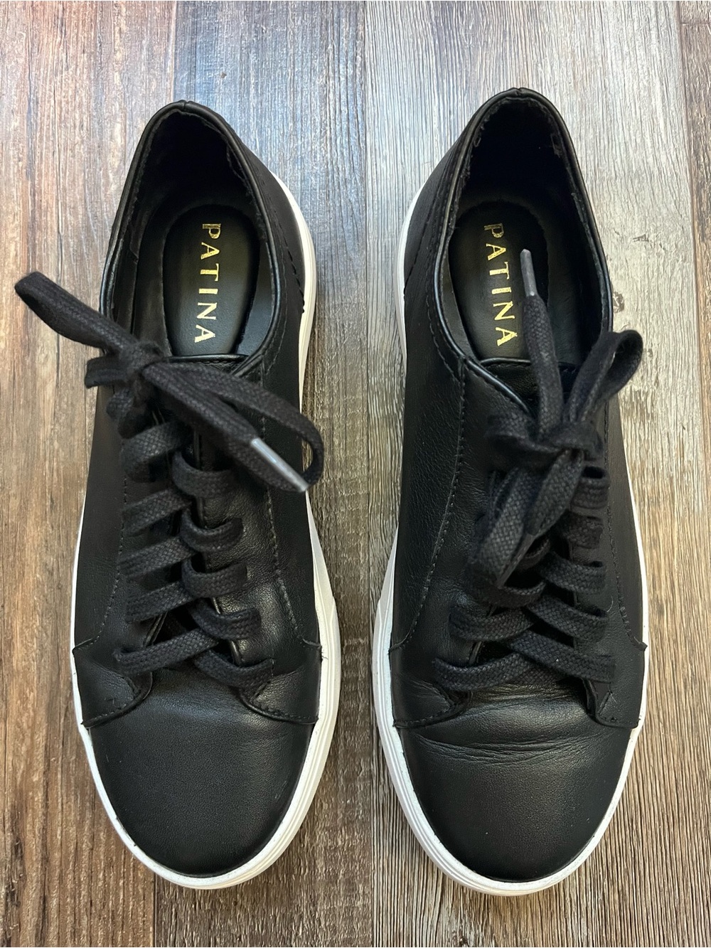 Patina Black Leather Women's Sneakers with White Sole